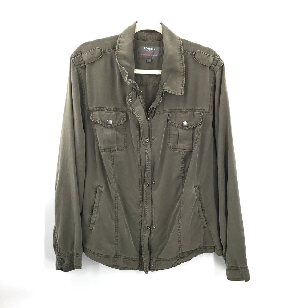 Torrid Green Zip Up utility military lightweight jacket boho classic 3 3X plus